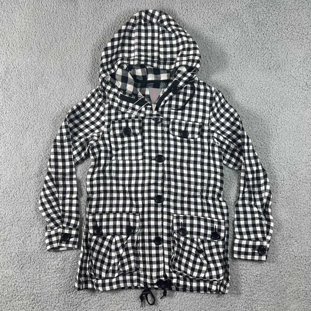 Joyrich Gingham Utility Jacket Women's S Black‎ White Hooded Field NWT